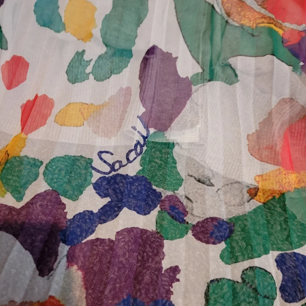 Sacai Designer Contrast Panel Pleated Flower Print Cardigan Size 2 - Picture 12 of 12
